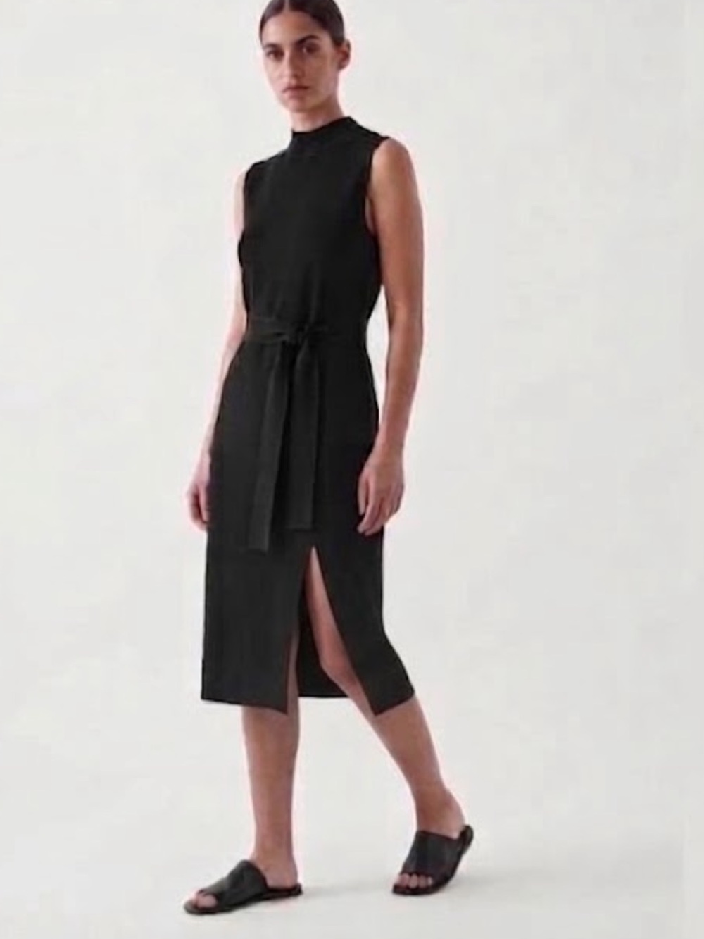 COS Black Sleeveless Mock-Neck Sleeveless Wrap wool midi Dress XS